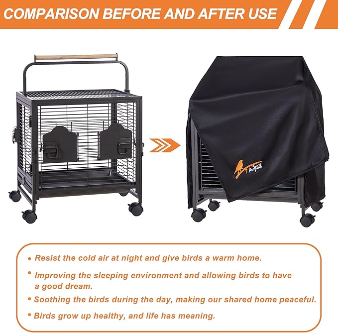 Small Bird Cage Cover(Black) Good Night Black-Out Cover for Birdcage with Roof Top Durable Breathable Washable Material (cage is not Included) (18.9" L x 15" W x 25.6" H, L Shape)