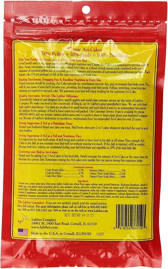 (3 Pack) Lafeber's Original Flavor Avi-Cakes for Parakeets, Cockatiels & Conures
