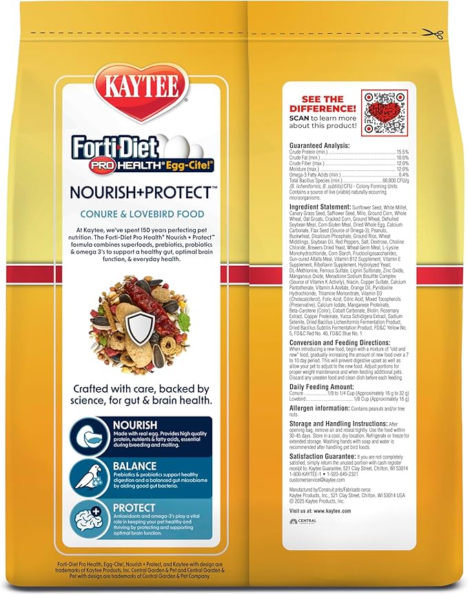 Kaytee Forti-Diet Pro Health Egg-Cite Pet Conure & Lovebird Food, 3 Pound