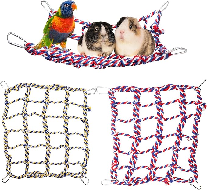 2 Pack Large Colorful Bird Rope Net, 14 10 Inches Rat Climbing Net, Pet Hanging Hammock, Bird Ladder Bridge, Small Animal Net Toy, Cage Accessories for Rat, Hamster, Bird, Ferret