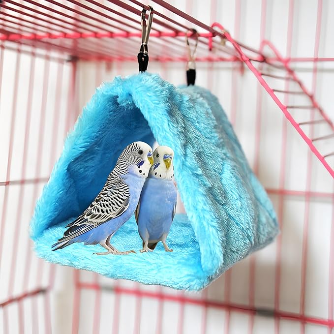 2 Pack Warm Bird Nest House Bed Hanging Hammock Sleeping Bed Plush Hanging Snuggle Cave Happy Hut for Pet Parrot Cockatiel Cockatoo Parakeet Conure African Grey Macaw (Blue&Pink)