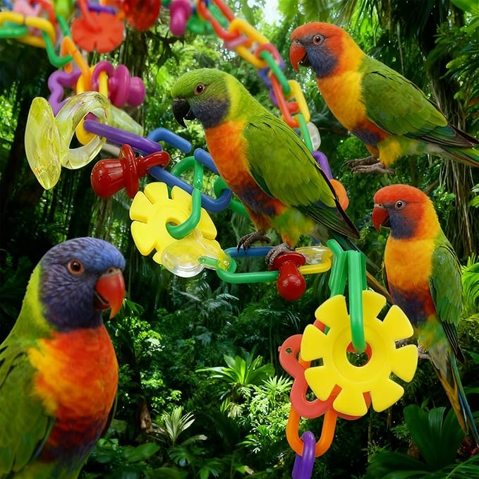 (2 Pack) Bird Necklace Toy Rainbow Necklace Bird Toy Chewing Toy Cage Links Bird Swing, Climbing Chain for Small Sized Birds, Small Bird Necklace Toy.