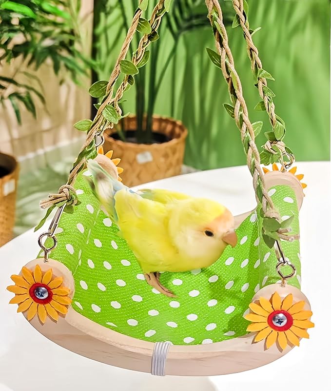 Bird Nest for Cage Parakeets Sleeping Bed Hanging Bird Hammock Parrot Bed Nest Wooden Perch Stand Swing for Conure, Budgie, Lovebird, Finch, Small Pets-Curving Perch