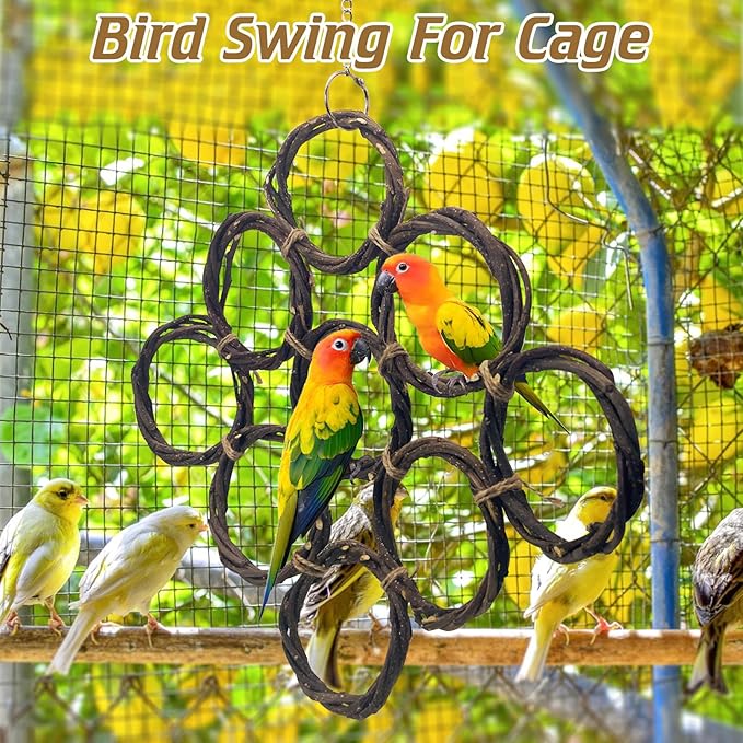 BNOSDM Bird Swing Rings Toy Natural Wood Parrot Climbing Ladder Parakeet Chewing Toys Hanging Budgie Cage Accessories for Green Cheek Conure Cockatiel Lovebird (5 Rings)