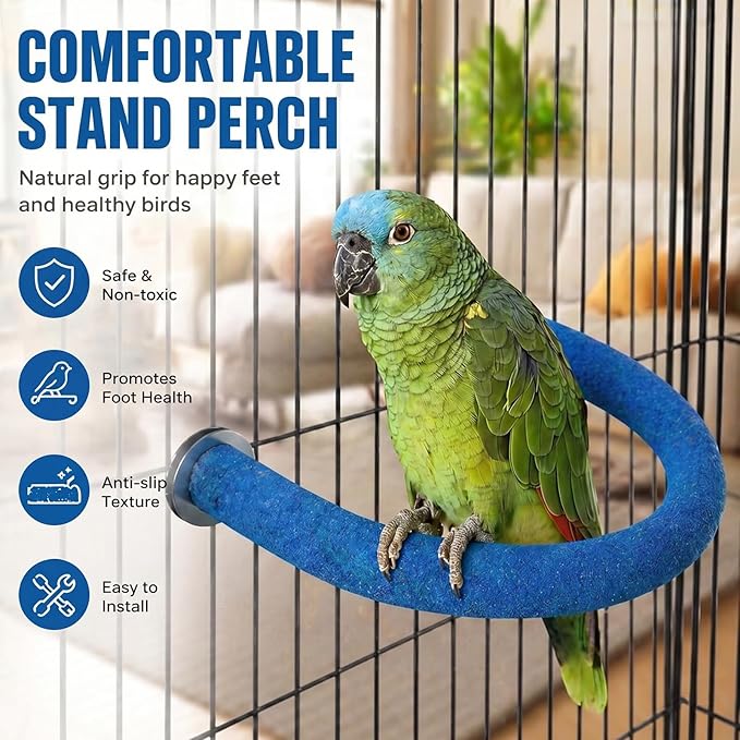 RYPET Parrot Perch Rough-surfaced - Quartz Sands Bird Cage Perches for Medium to Large Bird, U Shape Large