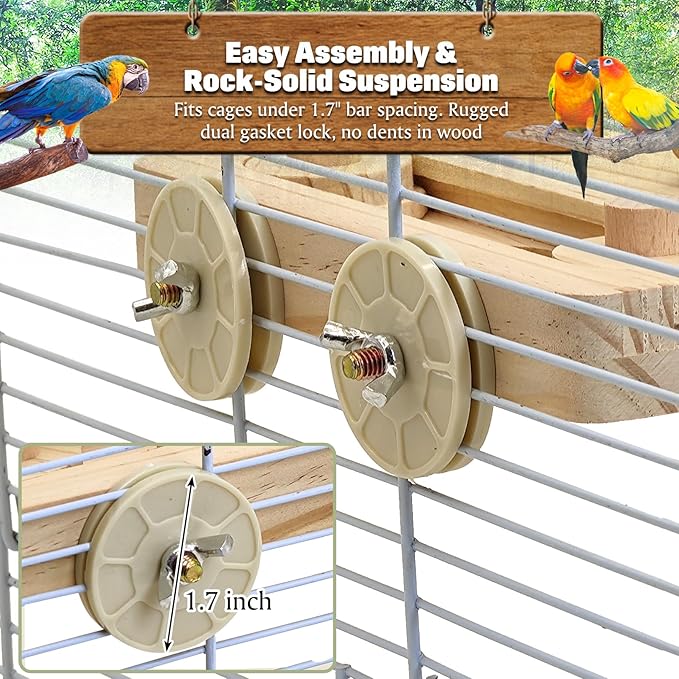 BNOSDM Wooden Bird Foraging Puzzle Toys for Parakeets, Interactive Parrot Enrichment Toys for Training & Chewing, Slow Feeder Cage Accessories for Cockatiels, Conures, Lovebirds and Other Small Birds