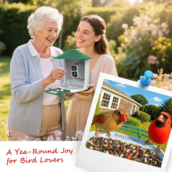 birdsnap® TUC Bird Feeder with Camera 2K HD Live with 32GB Card Auto Detect & Notify AI Identify Camera Birds Feeders Solar Powered Wireless Outdoors Backyard Gift for Mom Dad Birds Lover, 2.4G WiFi