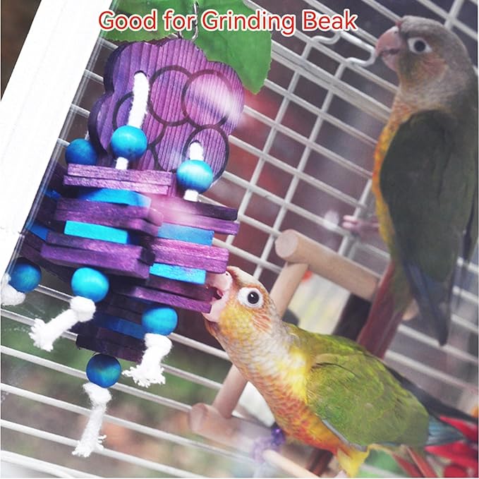 JSLZF Bird Chewing Toy for Parrot Cockatiel Conure Wood Block Cage Hanging Foraging Budgie Bite Toy for Parakeet Small (4PCS Fruit Shape)