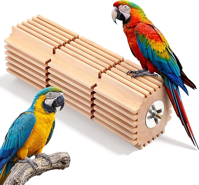 CroBlissful 1 Pcs Wooden Parrot Chew Toys Natural Wooden Bird Foraging Toy Chew Accessories Relieve Boredom and Anxiety, Foraging Toys, for Parakeet, Cockatiel, Conure, Budgie, Lovebird (L)