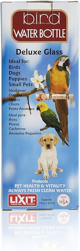 Lixit Glass Tube Water Bottle for Birds, Dogs, and Small Pets, Medium Tube, 16 Oz