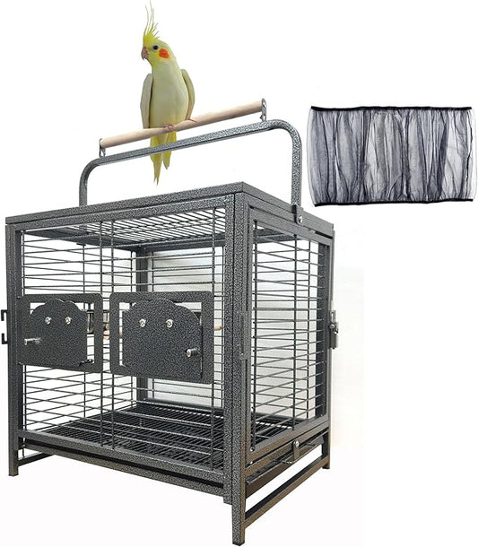 Deluxe Portable Durable Wrought Iron Bite-Proof Bird Travel Parrot Vet Carrier Cage Prevent Beaks Out Pet Products for Parrots Conures Cockatiel Amazon African Grey Include Cage Cover