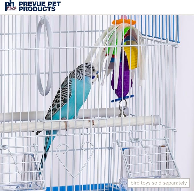 Prevue Pet Products Parakeet Square Roof Bird Cage with Handle - Carrier for Home or Travel, Small Bird Accessories, Easy Storage, for Canaries, Budgies, Finches, Parakeets, and More - Blue & White