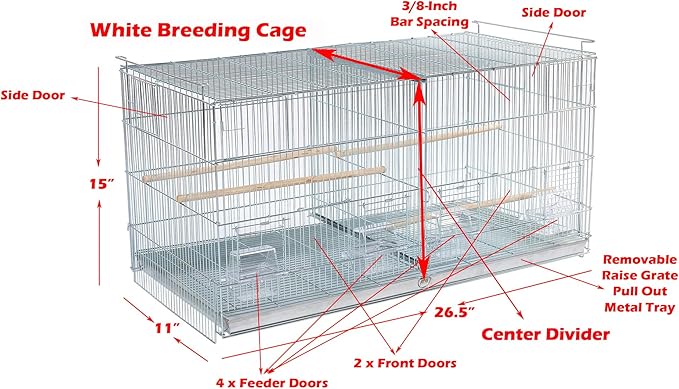Combo: White Lot of 4 Stack & Lock Breeder Bird Flight Parrot Cages Side Breeding Nest Box Door Removable Divider with Removable Rolling Stand