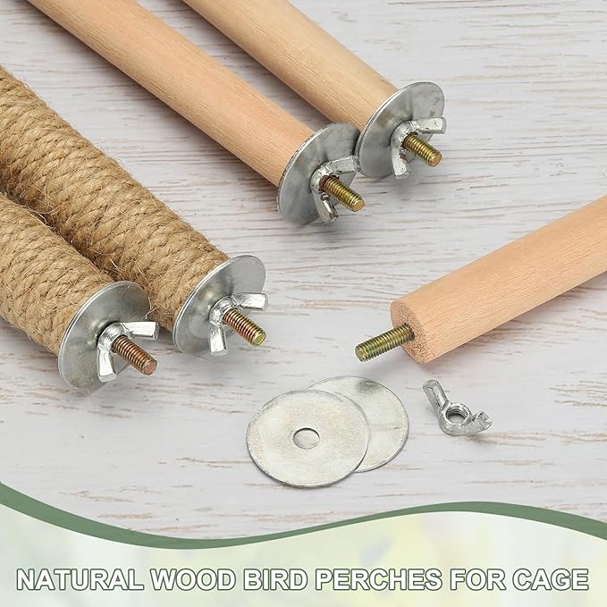 Parrot Perch, Wooden Parrot Perch Stand Toy, Paw Grinding Stick, Bird Cage Accessories, 2 Sizes (Wood Color, 3 Pack) Birds Toys Intended for Cage/Parakeets/Conure/Budgie