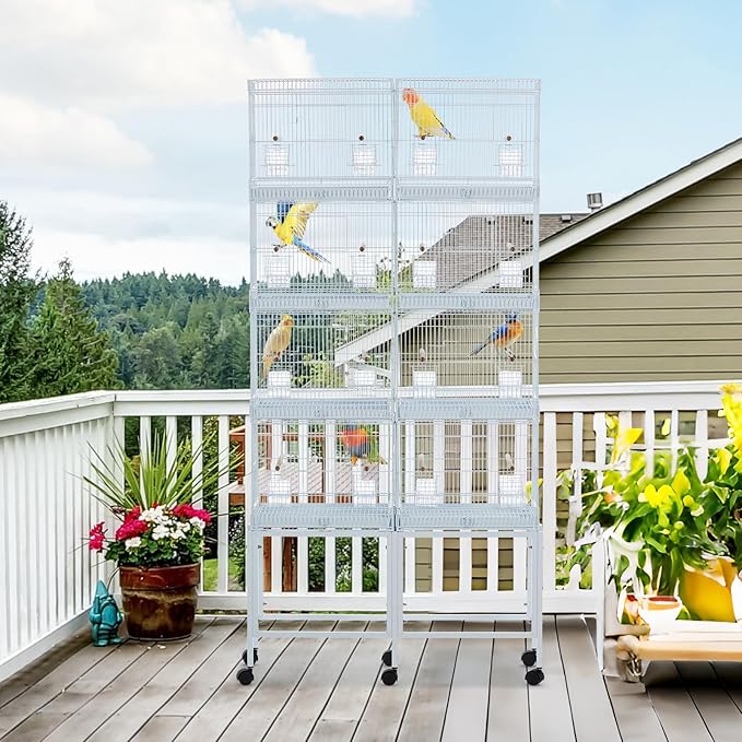 Garvee Bird Cage, 69''H LOT-4 Stackable Breeding Bird Cage, Divided Bird Breeder Cage w/Individual Removable Tray, Application for Conure,Macaw,Budgie,Cockatiel,Lovebirds,Parakeet