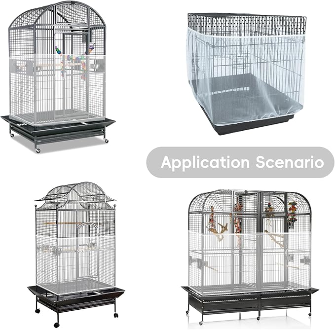 Adjustable Birdcage Seed Feather Catcher Bird Cage Net Cover Soft Skirt Guard Birdcage Nylon Mesh Netting for Parrot (118 x 39.4 Inch) (White)