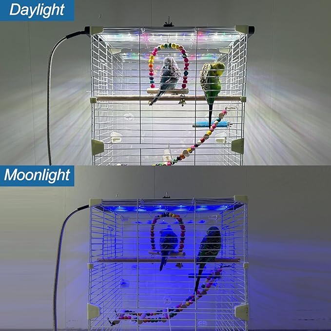 Bird Cage Light,Bird Lamp,Bird Lighting Timed Lighting Off,Full Spectrum LED Pet Light,Simulates Natural Environment,Birdcage Accessories,for All Kinds Captive Birds