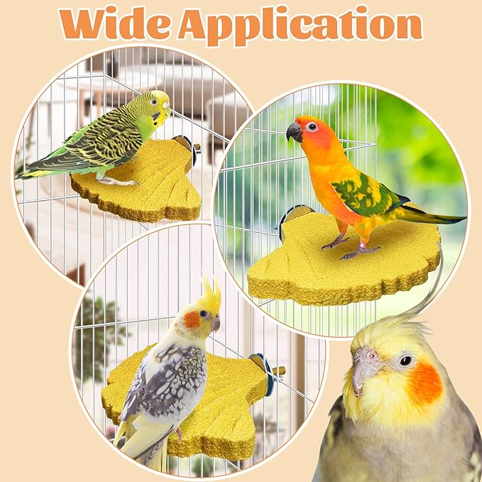 3PCS Bird Beak Grinding Stone with Suction Cups for Small Birds Foot Claws Trimmer Bird Stand Platform Parakeet Cage Perch Parrot Cage Accessories for Indoor Window Viewing (Yellow)