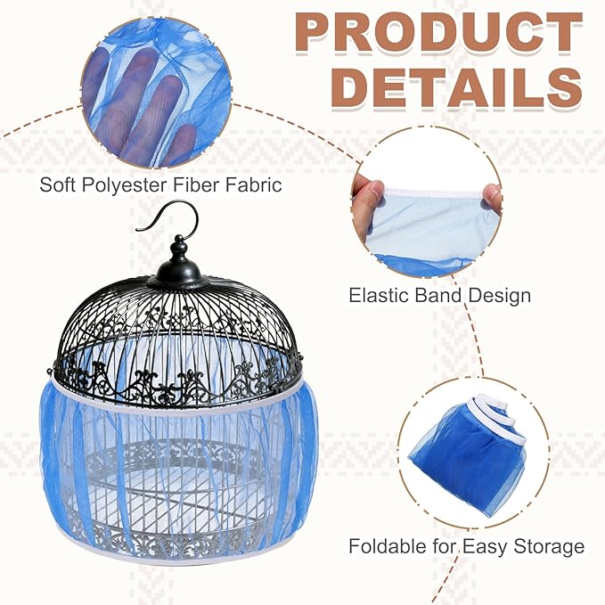 Bird Cage Seed Catcher, Bird Cage Net Cover Seeds Guard, Universal Birdcage Accessories, Blue, Circumference 45.7"-59.1", Height 9.8" for Parrot Cockatiel Enclosures