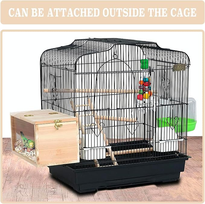 Parakeet Nesting Box with Perch, Small Bird Breeding Box with Transparent Window, Natural Wood Bird House for Cage for Parrot Cockatiel Lovebirds Budgie Finch Parrotlets Canary, Medium (5.9*5.9*11.6")