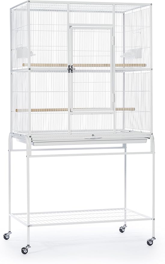Prevue Pet Products Wrought Iron Flight Cage with Rolling Stand - Ideal for Parakeets, Cockatiels, Finches, Lovebirds, & Canaries, Large Flight Cage for Multiple Birds, Durable & Easy to Clean - White