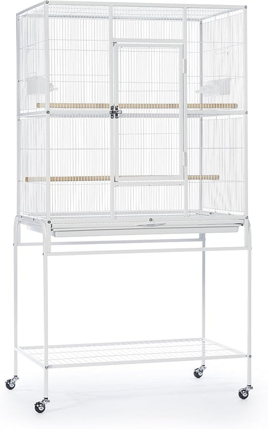 Prevue Pet Products Wrought Iron Flight Cage with Rolling Stand - Ideal for Parakeets, Cockatiels, Finches, Lovebirds, & Canaries, Large Flight Cage for Multiple Birds, Durable & Easy to Clean - White