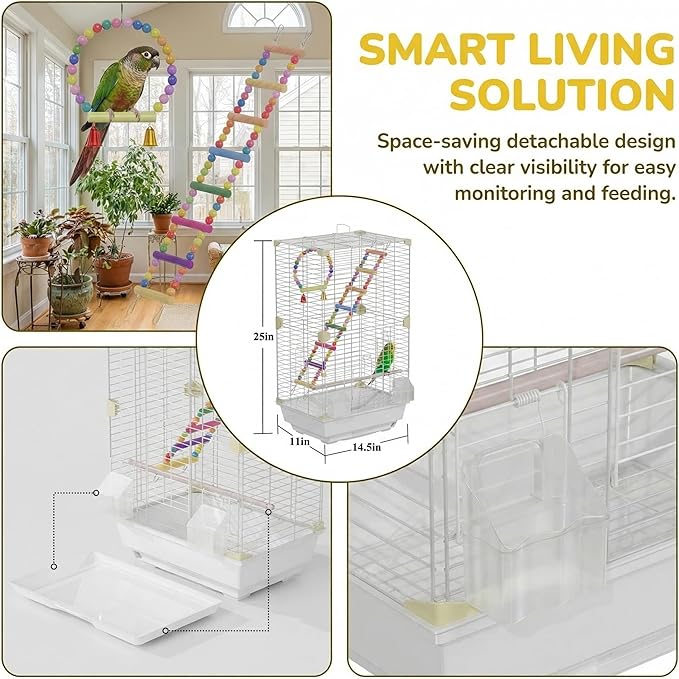 Pet Paradise Bird Cage, 14.6 x 11 x 24.8 inches, Metal Wire Construction, Multiple Perches and Feeders, for Parakeets, Canaries, Finches (White)