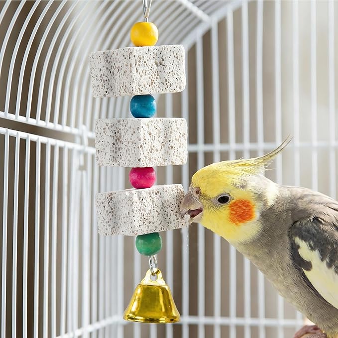 3 Pack Bird Cuttlebone Chewing Toys, Natural Lava Stone Calcium Block Beak Grinder, Bird Toy Cage Accessories for Parakeets Cockatiels Budgies Conures