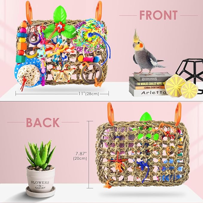 KATUMO Parrot Toys, Large-Sized Bird Shredder Wall Mat Parakeet Foraging Hanging Toys Conure Climb Toy Cockatiel Sola Ball Toys for Small-Medium Birds