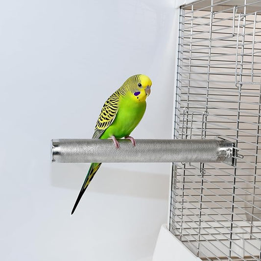 AOTU Large Bird Perch Stainless Steel Parrot Perches Bird Stand for Cage Durable Beak & Claw Trimming Grinding Perch for Birds Parrot Cage Accessory (S: 7.8″ x 1″)