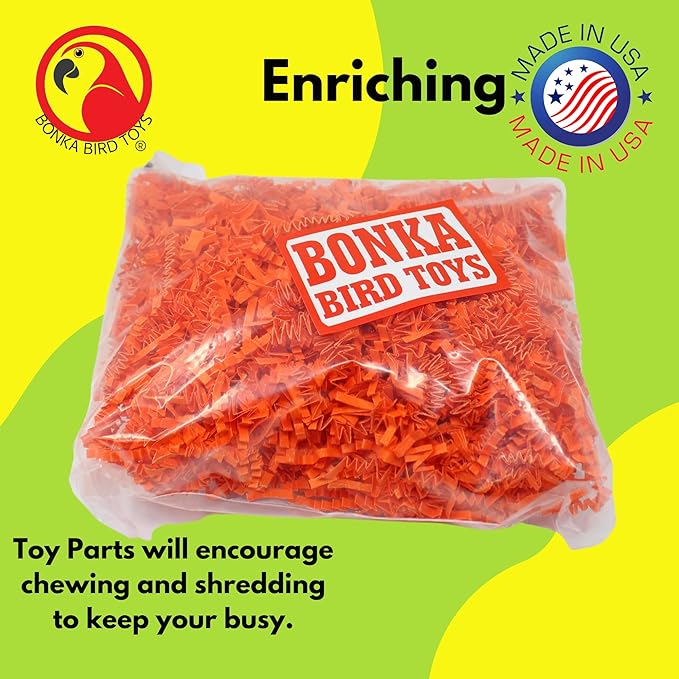 Bonka Bird Toys Colored Crinkle Shred Paper Chew Forage Nesting Treat Natural Multi-Use Craft Part Projects Cockatiels Parakeets Conures Amazons and Other Similar Birds (Orange)