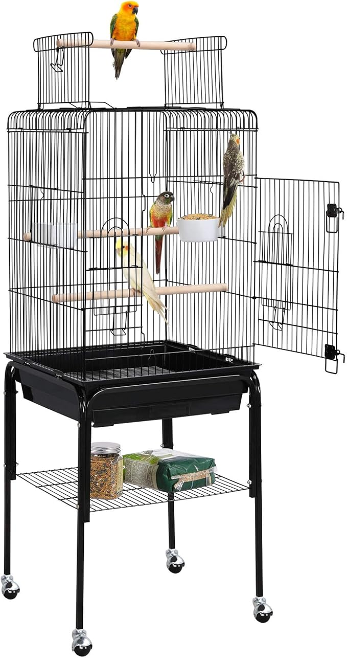 Topeakmart Play Open Top Standing Bird Cage with Removable Stand Wheels Black