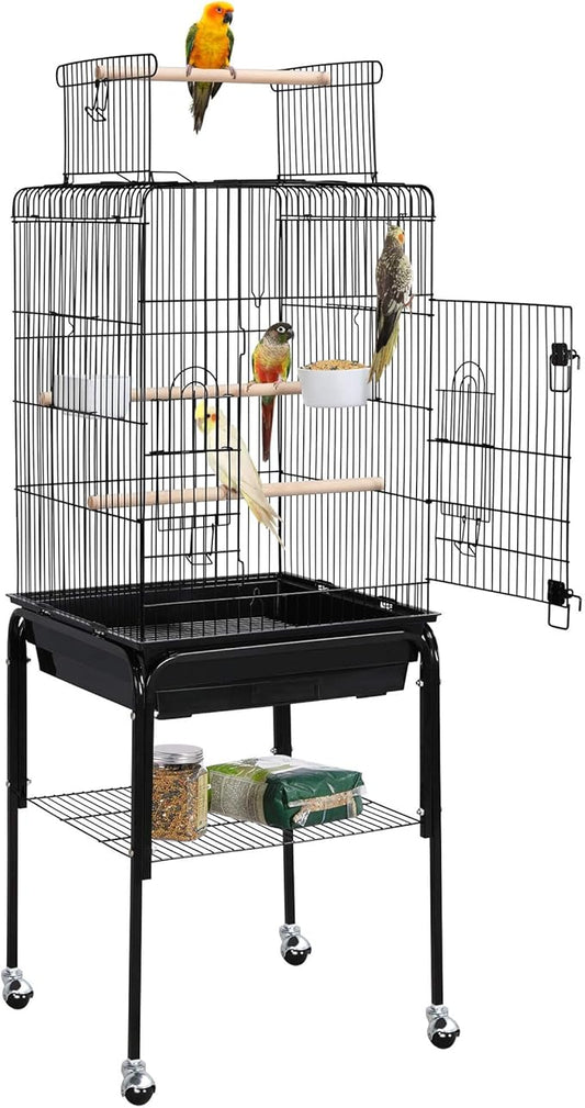 Topeakmart Play Open Top Standing Bird Cage with Removable Stand Wheels Black