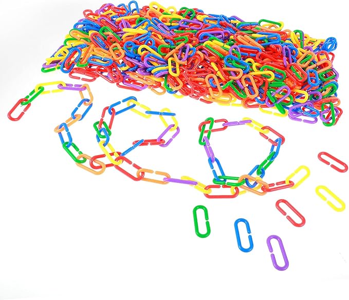 590 Pcs C-Type Plastic Chain Links, Rainbow Plastic Chain Links & Toys - Interlocking C-Clip Bird Cage Accessories for Parakeets, Sugar Gliders, Small Pets (Climbing/Swinging Toys)