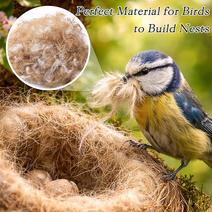 Bird Nesting Material for Finches, Parakeets & Canaries – Soft Jute, Straw & Cotton Nest Bedding for Bird Cages, Gardens & Outdoor Trees (1.7oz)