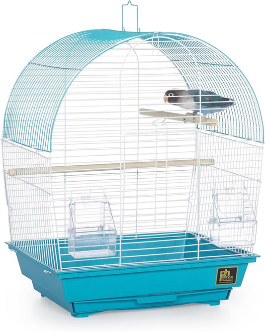 Prevue Pet Products South Beach Dome Top Bird Cage - Ideal for Parakeets, Finches, Budgies, & Canaries, Small & Portable Indoor Bird Cage, Functional Permanent or Travel Bird Cage - White & Teal