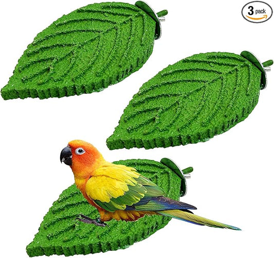 3 Pcs Parrot Perch Resin Bird Beak Grinding Stone Leaf Shape Perch Stand Foot Clawing Trimmer Bird Cage Accessories for Cockatiels Conures Budgies Lovebirds (Green)