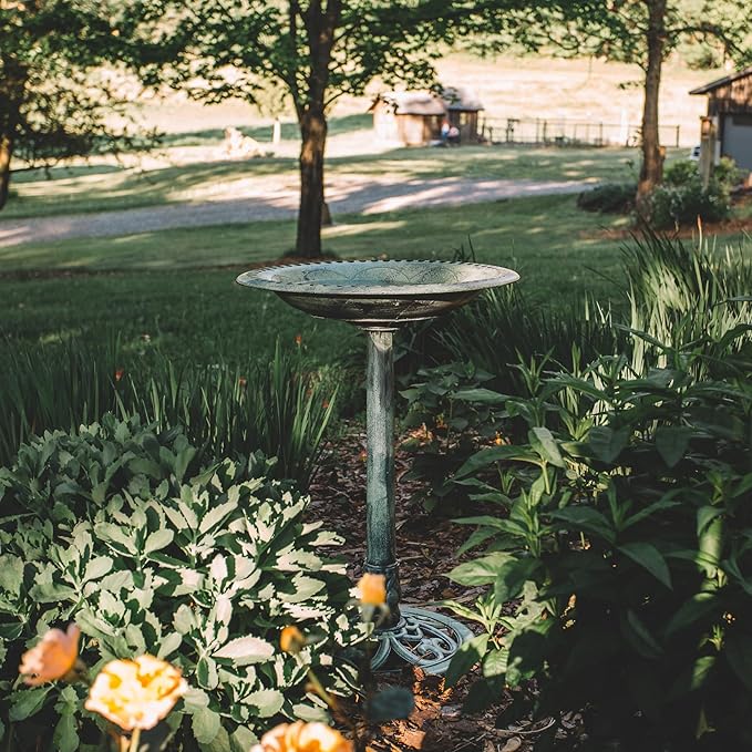 Backyard Expressions Outdoor Garden Bird Bath - Mint Green - Weather Resistant Polyresin - 27 Inch