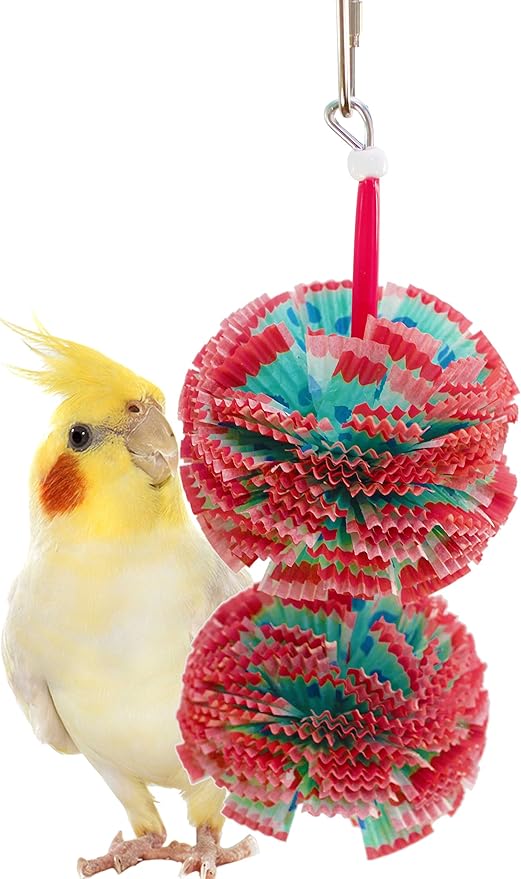Bonka Bird Toys 1065 Duo Paper Puff 8" High by 3" Wide Small Parrot Chew Cage Toy, Cockatiel, Parakeet, Lories, and Similar Sized Birds