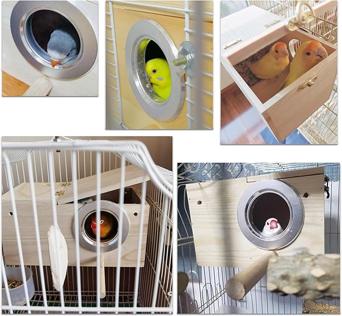 JSLZF Bird Nest, Parakeet Nest Box, Bird Breeding Box with Perch, Wood Budgie Nest Box for Bird, Parrot, Lovebirds, Parrotlet, Finch, Sparrow 7.8” x 4.7” x 4.7”