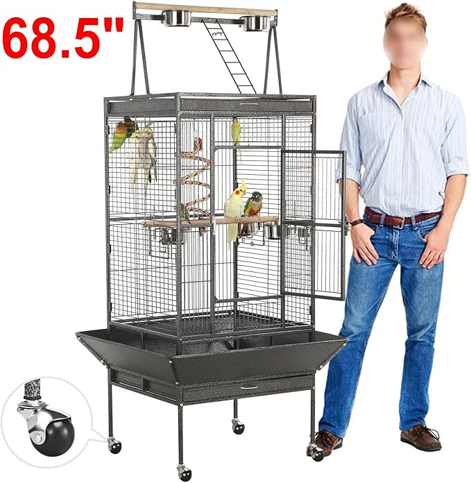Topeakmart 68-inch Wrought Iron Play Top Large Bird Cage, Black