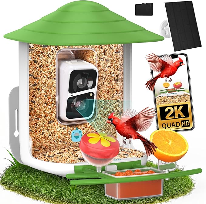 birdsnap® TUC Bird Feeder with Camera 2K HD Live with 32GB Card Auto Detect & Notify AI Identify Camera Birds Feeders Solar Powered Wireless Outdoors Backyard Gift for Mom Dad Birds Lover, 2.4G WiFi