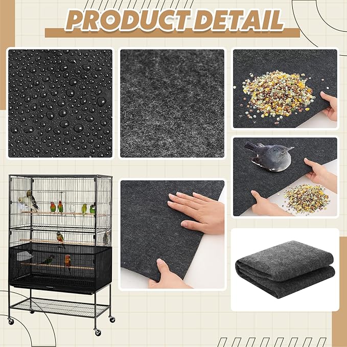 AceOrbit Bird Cage Mat 48 x 36 Inch with Adjustable Bird Cage Seed Catcher, Waterproof Absorbent Floor Mat, Non-Slip Floor Protector for Parrot, Cockatiel, Budgie, Reptile Tank