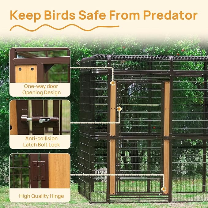87-inch Outdoor Large Walk-in Cage Heavy Duty Bird Cage Carbon Crystal Board Aviary Parrot Cage Wide Flight Metal Birdcage for Macaw Budgie Conure Lovebird Parakeet Cockatiel, 7.22x5.25x6.8ft, Brown