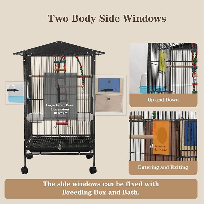 Large Parakeet Cage,Small Bird Cage,Cockatiel Cage for Birds with Covers,Parrot Cage Accessories for Finch,Cockatiels,Conure Bird,Budgie,Pigeon,Canary,Lovebird,Quaker (Meduim Birdcage)