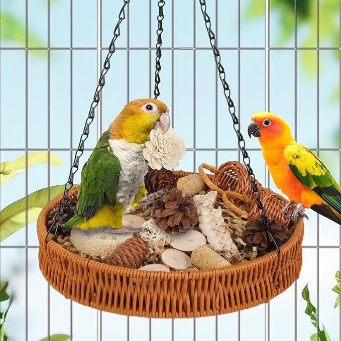 Natural Bird Toys Rattan Bird Foraging Box Parrot Shredding Toys Conure Chewing Toys for Cockatiel Lovebird Parakeet Budgie and Small to Medium Birds (Large)