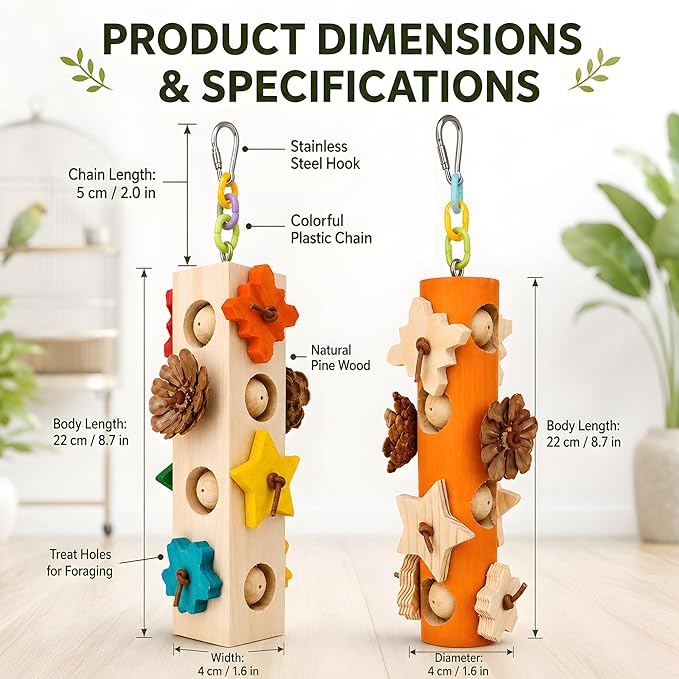 Bird Foraging Toy Parakeet Enrichment Puzzle Parrot Foraging Toys Wooden Blocks with Pine Cones Chew Play for Budgies Cockatiels Conures Quaker Small to Medium Birds