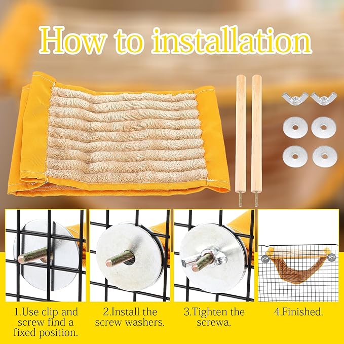 Lusofie Winter Warm Bird Nest Bed Hanging Hammock Snuggle Hut Bird Bed for Cage Parrot House Tent for Parakeet Budgies Cockatiels Lovebird Cockatoo Finch Hamster Chinchilla Guinea Pig(Yellow)
