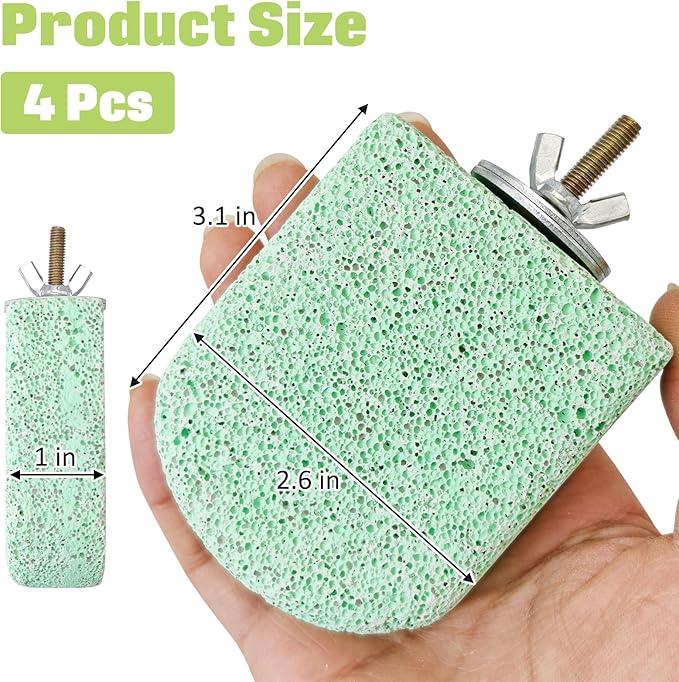 BNOSDM 4 Pcs Bird Beak Grinding Stone Chew Toy Parrot Calcium Perch Bird Stand Platform Parakeet Cage Accessories for Budgies, Cockatiels, Conures, Lovebirds, Finch (Green)