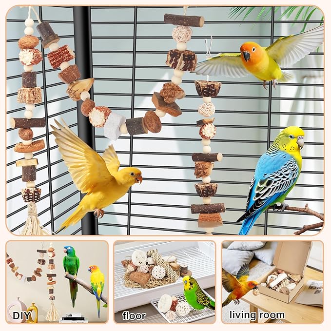Bird Toys Parrot Natural Foraging Box Parakeet Toys DIY Hanging String for Cockatiels,Conures,Love Birds,and Other Small to Medium Birds Cage Accessories (Medium)
